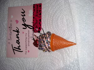 NEW Betsey Johnson Pink Orange Ice Cream Cone Brooch Pin NWT